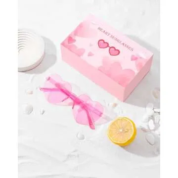 LYMOJOR 12 Pairs Pink Heart Sunglasses for Women, Candy Color Rimless Fun Heart Glasses for Women Party Favors