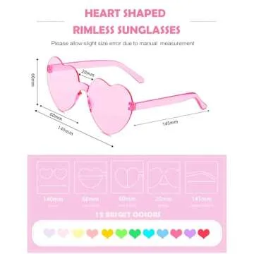 LYMOJOR 12 Pairs Pink Heart Sunglasses for Women, Candy Color Rimless Fun Heart Glasses for Women Party Favors