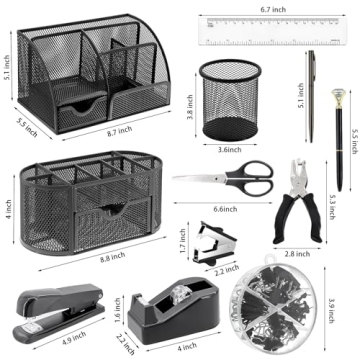 17-in-1 Black Desk Organizer & Office Supplies Set