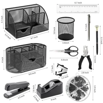 17-in-1 Black Desk Organizer & Office Supplies Set