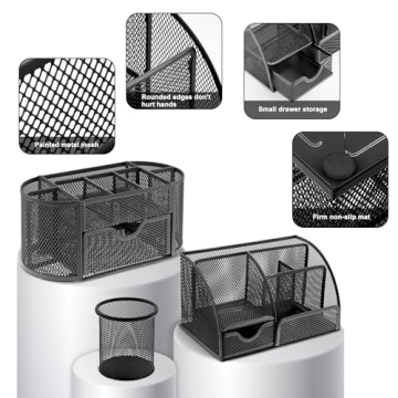 17-in-1 Black Desk Organizer & Office Supplies Set