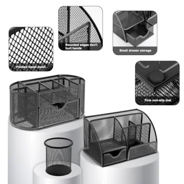 17-in-1 Black Desk Organizer & Office Supplies Set