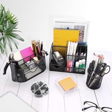 17-in-1 Black Desk Organizer & Office Supplies Set
