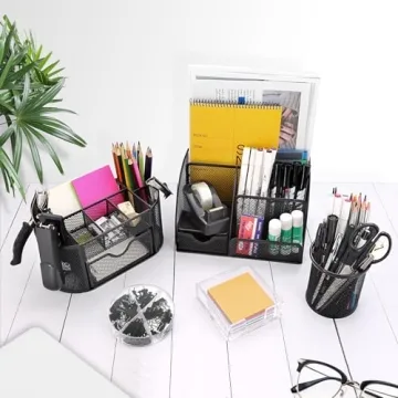 17-in-1 Black Desk Organizer & Office Supplies Set