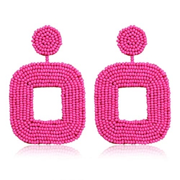 Boderier Hot Pink Beaded Drop Earrings for Summer Style