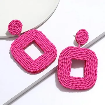 Shop Boderier Hot Pink Beaded Drop Earrings for Summer Style