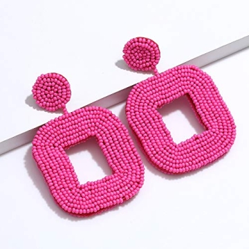 Shop Boderier Hot Pink Beaded Drop Earrings for Summer Style