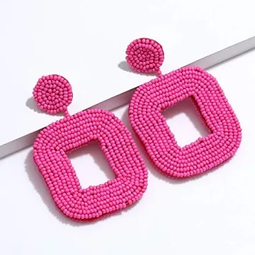 Shop Boderier Hot Pink Beaded Drop Earrings for Summer Style