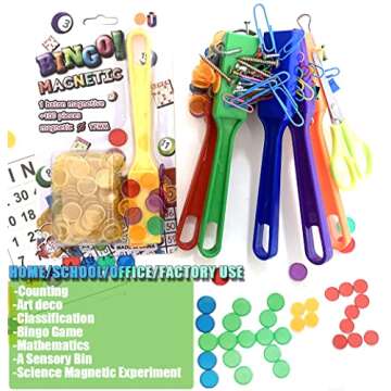 Dacefloy Magnetic Bingo Wand with 100 Metal Ringed Chips for Counting School/Game Chips Plastic Markers