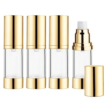 BOSMIOW 4Pcs 30ml Clear Vacuum Pump Bottles - Golden Dispenser for Skincare