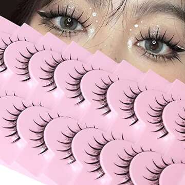 Manga Lashes Natural Look Anime False Eyelashes Wispy Short 3D Spiky Fake Eye Lashes with Clear Band Asian Korean Makeup Faux Mink Lashes 10 Pairs Reusable False Lashes ALICROWN