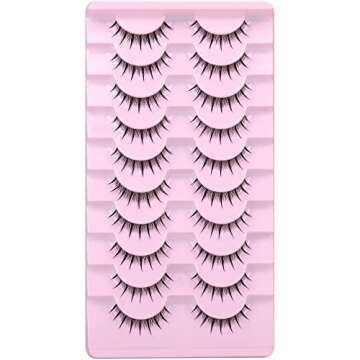 Manga Lashes Natural Look Anime False Eyelashes Wispy Short 3D Spiky Fake Eye Lashes with Clear Band Asian Korean Makeup Faux Mink Lashes 10 Pairs Reusable False Lashes ALICROWN