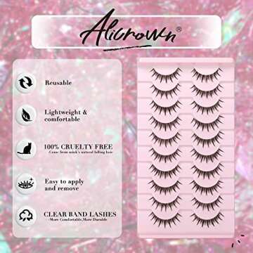 Manga Lashes Natural Look Anime False Eyelashes Wispy Short 3D Spiky Fake Eye Lashes with Clear Band Asian Korean Makeup Faux Mink Lashes 10 Pairs Reusable False Lashes ALICROWN