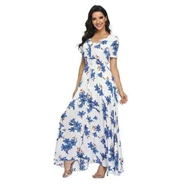 VintageClothing Women's Floral Maxi Dresses Boho Button Up Split Summer Casual Long Dress Beach Party Dress, S