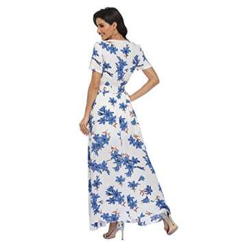 VintageClothing Women's Floral Maxi Dresses Boho Button Up Split Summer Casual Long Dress Beach Party Dress, S