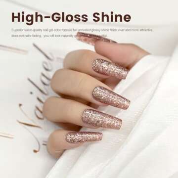 RARJSM Pink Glitter Gel Nail Polish Metallic Pink Diamond Gel Polish Sparkly Chunky Iridescent Rainb...