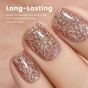 RARJSM Pink Glitter Gel Nail Polish Metallic Pink Diamond Gel Polish Sparkly Chunky Iridescent Rainbow Platinum Pigments Nail Gel Polish Soak off Led UV Curing Required for Nail Art Salon Manicure