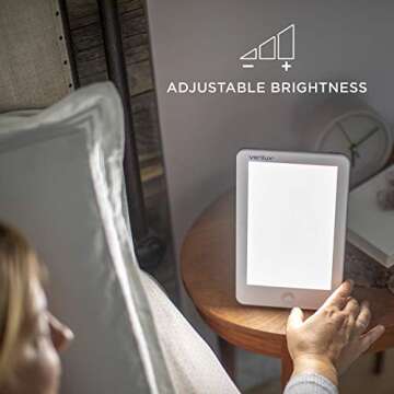 Verilux HappyLight Lumi - UV-Free LED Therapy Lamp, Bright White Light with 10,000 Lux, Adjustable Brightness, Detachable Stand, and Wall Mountable