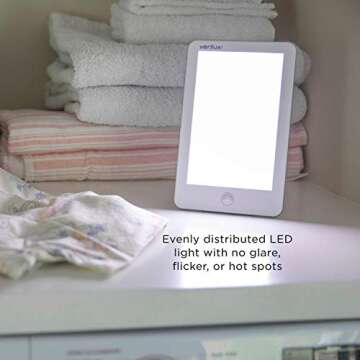 Verilux HappyLight Lumi - UV-Free LED Therapy Lamp, Bright White Light with 10,000 Lux, Adjustable Brightness, Detachable Stand, and Wall Mountable