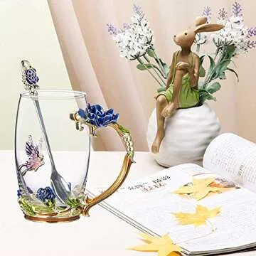 Guon-Wuvl Gifts for Mom Women Mothers Day Flower Cups Tea Mug With Tea Spoon Valentines Day Christmas Gift Coffee, Tea, Juice, Beer, Milk Hot And Cold Drinks Use Gift Package