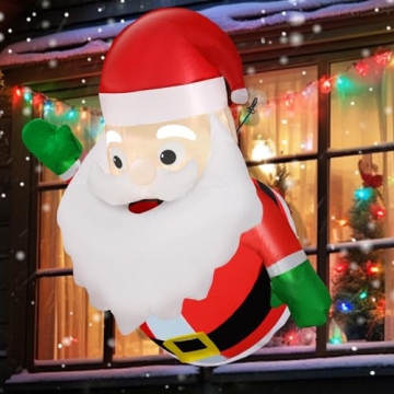TURNMEON 3.5 Ft Christmas Inflatable Santa Claus Lean Out from Window Outdoor Christmas Decorations ...
