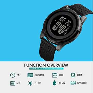 YUINK Mens Watch Ultra-Thin Digital Sports Watch Waterproof Stainless Steel Fashion Wrist Watch for ...