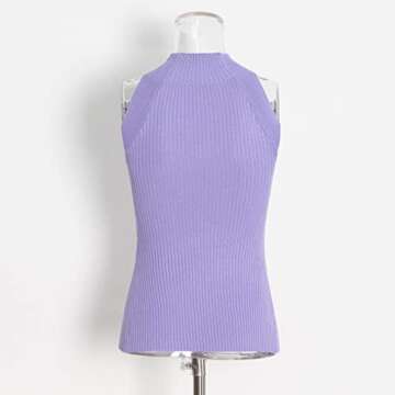 SAFRISIOR Women Sexy Hollow Out Twist Front Knitted Tank Tops Sleeveless High Neck Cut Out Sweater Vest Purple