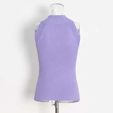 SAFRISIOR Women Sexy Hollow Out Twist Front Knitted Tank Tops Sleeveless High Neck Cut Out Sweater Vest Purple