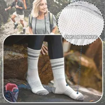EBMORE Womens Merino Wool Hiking Socks Thermal Warm Winter Boot Crew Cushion Work Gift Socks 5 Pairs(Grey White,M)