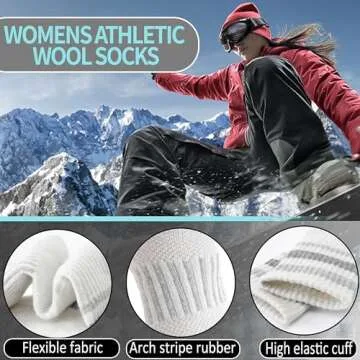 EBMORE Womens Merino Wool Hiking Socks Thermal Warm Winter Boot Crew Cushion Work Gift Socks 5 Pairs(Grey White,M)