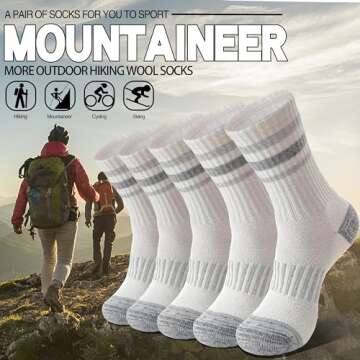 EBMORE Womens Merino Wool Hiking Socks Thermal Warm Winter Boot Crew Cushion Work Gift Socks 5 Pairs(Grey White,M)