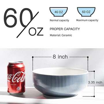 getstar Salad Bowl, 8 inch 60 oz Large Serving Bowls, 2 Packs Ceramic Salad Bowl Set, Microwave & Freezer Safe, Fruit Bowl Soup Bowl Pasta Bowl Popcorn Bowl Set of 2 (Hale Navy)