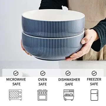 getstar Salad Bowl, 8 inch 60 oz Large Serving Bowls, 2 Packs Ceramic Salad Bowl Set, Microwave & Freezer Safe, Fruit Bowl Soup Bowl Pasta Bowl Popcorn Bowl Set of 2 (Hale Navy)