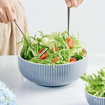 getstar Salad Bowl, 8 inch 60 oz Large Serving Bowls, 2 Packs Ceramic Salad Bowl Set, Microwave & Freezer Safe, Fruit Bowl Soup Bowl Pasta Bowl Popcorn Bowl Set of 2 (Hale Navy)