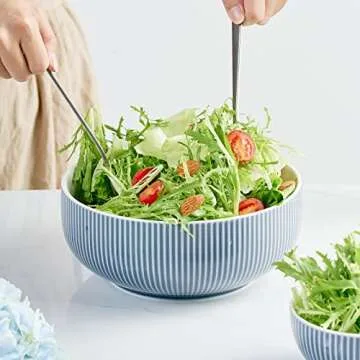 getstar Salad Bowl, 8 inch 60 oz Large Serving Bowls, 2 Packs Ceramic Salad Bowl Set, Microwave & Freezer Safe, Fruit Bowl Soup Bowl Pasta Bowl Popcorn Bowl Set of 2 (Hale Navy)