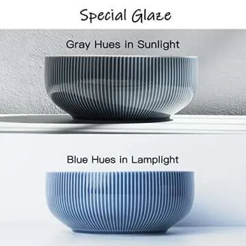 getstar Salad Bowl, 8 inch 60 oz Large Serving Bowls, 2 Packs Ceramic Salad Bowl Set, Microwave & Freezer Safe, Fruit Bowl Soup Bowl Pasta Bowl Popcorn Bowl Set of 2 (Hale Navy)