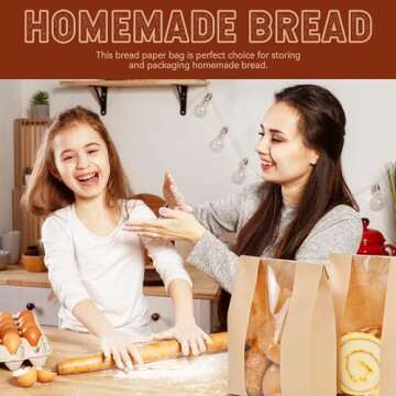 50 Pack Bread Bags for Homemade Bread with Stickers, Sourdough Paper Bread Bags with Clear Window, Bread Storage for Homemade Bread Sourdough Bread Baking Supplies (Brown, 9.3 * 4.7 * 1.9 Inch)