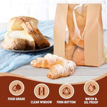 50 Pack Bread Bags for Homemade Bread with Stickers, Sourdough Paper Bread Bags with Clear Window, Bread Storage for Homemade Bread Sourdough Bread Baking Supplies (Brown, 9.3 * 4.7 * 1.9 Inch)
