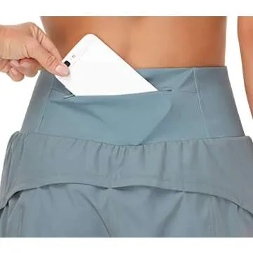 Dragon Fit Womens High Waisted Running Shorts Quick Dry Athletic Workout Shorts with Mesh Liner Zipper Pockets (Large, Denim Blue)