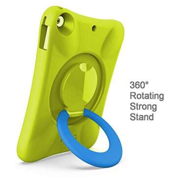NLR FUN Pepkoo Kids Case for iPad, Shockproof Cover for 9.7” iPad 6th/5th Generation (2018/2017) / iPad Air 2 / iPad Air, Lightweight Full Body Protective Case with Foldable Handle/Stand (Green+Blue)
