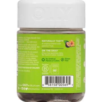 OLLY Daily Energy Gummy, Caffeine Free, Vitamin B12, CoQ10, Goji Berry, Adult Chewable Supplement, Tropical Flavor - 60 Count