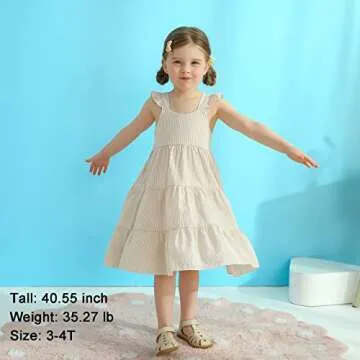 YOUNGER TREE Toddler Baby Girl Dress Summer Outfits Stripe Flutter Sleeve Smocked Dress