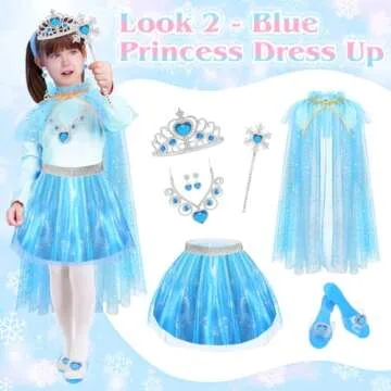 Princess Dress Up Costume Set for Kids Age 3-8 with Accessories