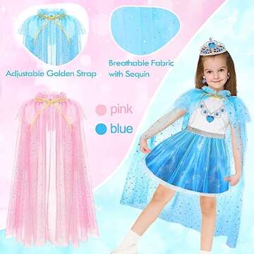 Princess Dress Up Costume Set for Kids Age 3-8 with Accessories