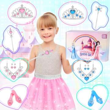 Princess Dress Up Costume Set for Kids Age 3-8 with Accessories