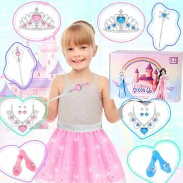 Princess Dress Up Costume Set for Kids Age 3-8 with Accessories