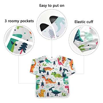 STAYTOP Cute Dinosaur Kids Art Smocks,Waterproof Artist Painting Aprons for Age 2-6Years