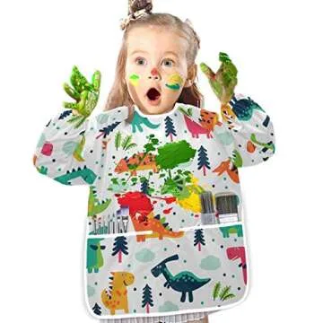 STAYTOP Cute Dinosaur Kids Art Smocks,Waterproof Artist Painting Aprons for Age 2-6Years