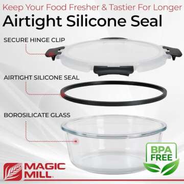 Magic Mill Glass Storage Containers with lids Set | Ultimate 24pc Set with BPA-Free Airtight Locking Lids for Lunch, Food Storage, Meal Prep, Safe in Fridge, Freezer, Dishwasher Safe for Easy Clean