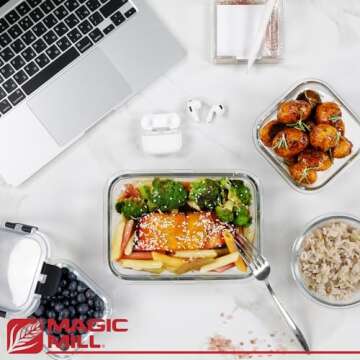 Magic Mill Glass Storage Containers with lids Set | Ultimate 24pc Set with BPA-Free Airtight Locking Lids for Lunch, Food Storage, Meal Prep, Safe in Fridge, Freezer, Dishwasher Safe for Easy Clean